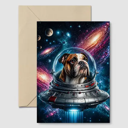 English Bulldog Astronaut Flying Through Galaxy
