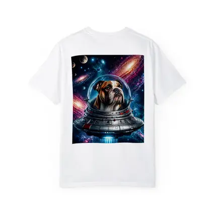 English Bulldog Astronaut Flying Through Galaxy