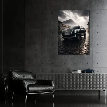 Cadillac Escalade Black SUV Stormy Mountain Setting