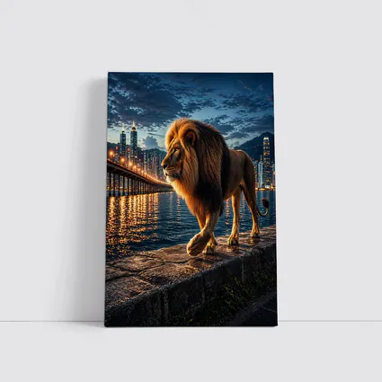 Lion Walking City Waterfront At Night