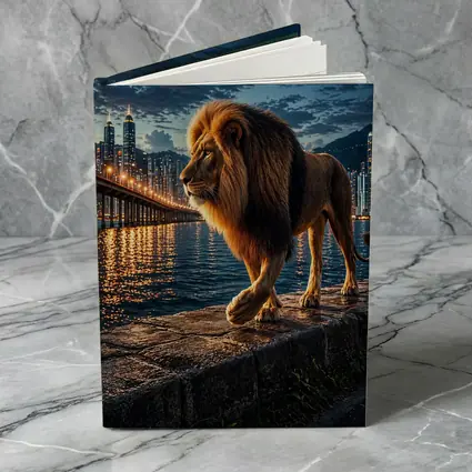 Lion Walking City Waterfront At Night