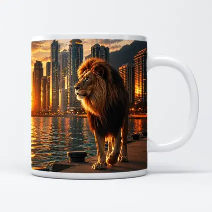 Lion Walking City Waterfront at Sunset