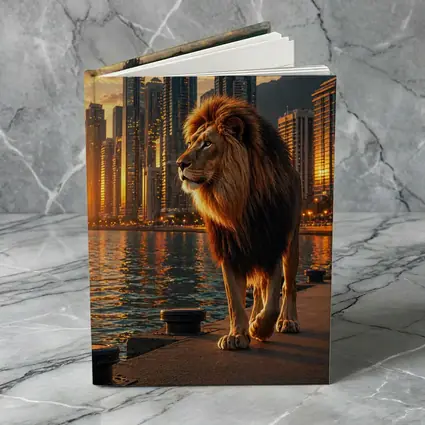 Lion Walking City Waterfront at Sunset