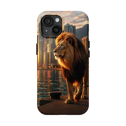 Lion Walking City Waterfront at Sunset
