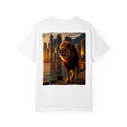 Lion Walking City Waterfront at Sunset