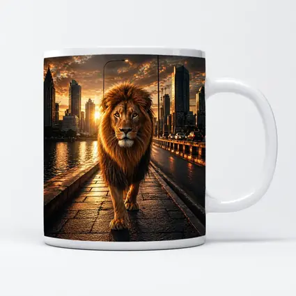 Lion Walking City Bridge at Sunset