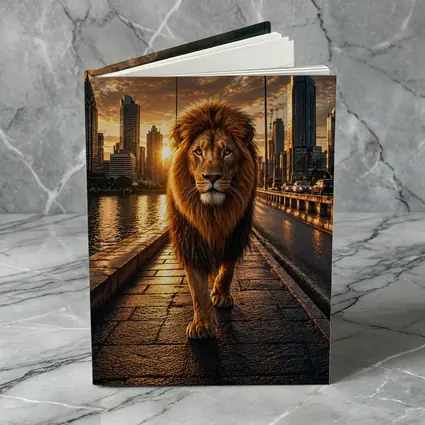 Lion Walking City Bridge at Sunset