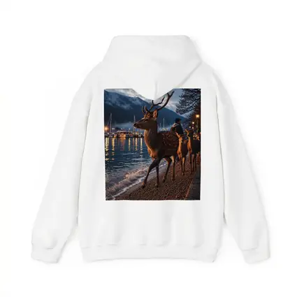 Deer Stag Walking Along Harbor At Dusk