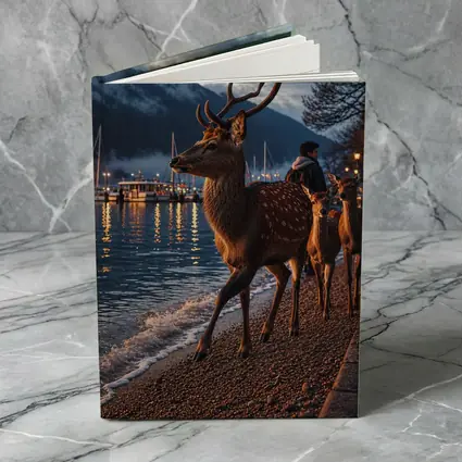 Deer Stag Walking Along Harbor At Dusk