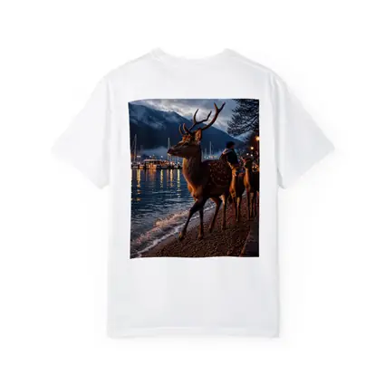 Deer Stag Walking Along Harbor At Dusk