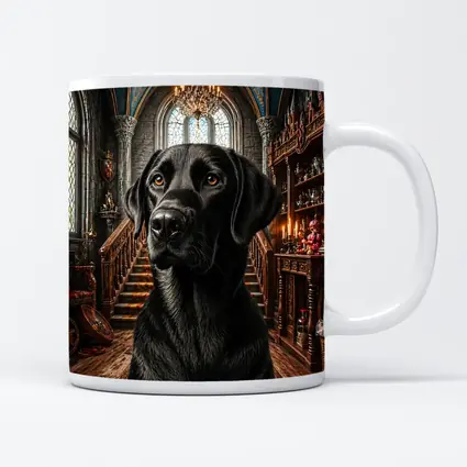 Black Labrador Retriever In Gothic Castle Hall