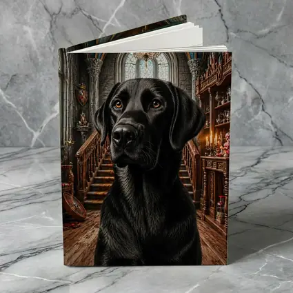 Black Labrador Retriever In Gothic Castle Hall
