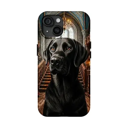 Black Labrador Retriever In Gothic Castle Hall