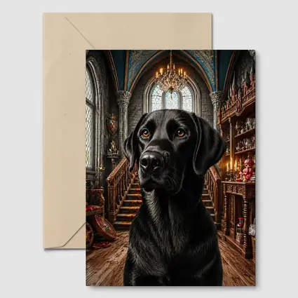 Black Labrador Retriever In Gothic Castle Hall