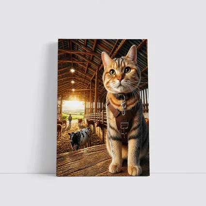 Tabby Cat In Rustic Barn Farm Setting