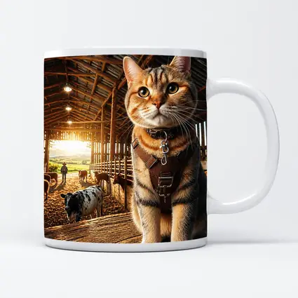Tabby Cat In Rustic Barn Farm Setting