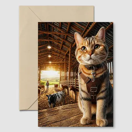 Tabby Cat In Rustic Barn Farm Setting