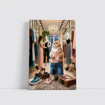 Fashionable Cat Shopping in Clothing Boutique