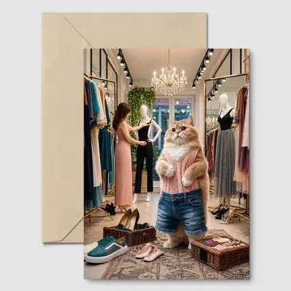 Fashionable Cat Shopping in Clothing Boutique
