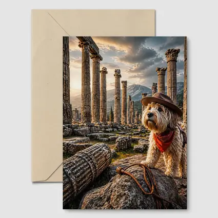 Cowboy Terrier Dog At Ancient Greek Ruins