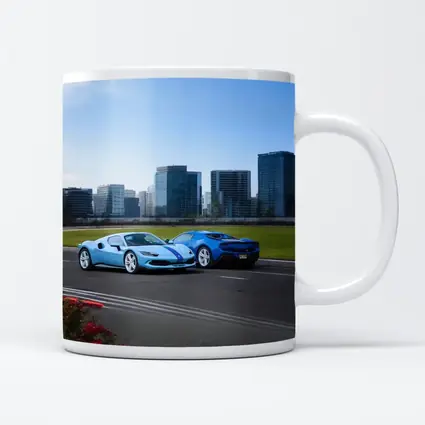 Ferrari 296 GTB Blue Duo City Skyline