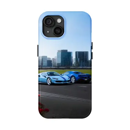 Ferrari 296 GTB Blue Duo City Skyline