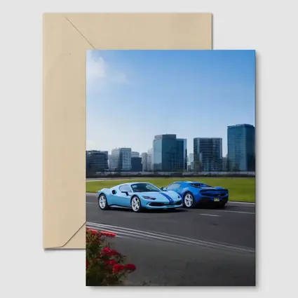 Ferrari 296 GTB Blue Duo City Skyline