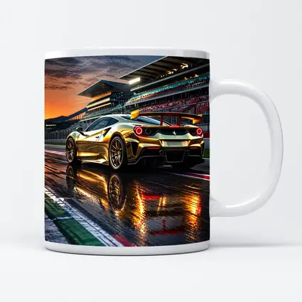 Ferrari 488 GTB Gold Race Track Sunset