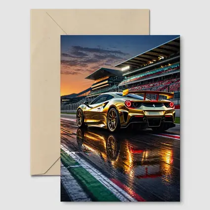 Ferrari 488 GTB Gold Race Track Sunset