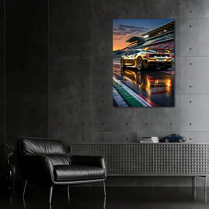 Ferrari 488 GTB Gold Race Track Sunset