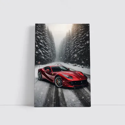 Ferrari 812 Superfast Red Snowy Forest Road