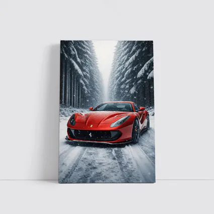 Ferrari 812 Superfast Red Snowy Forest
