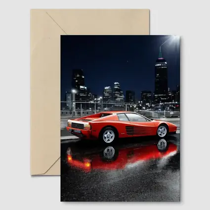 Ferrari Testarossa Red Wet Night City