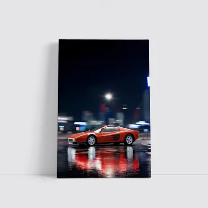 Ferrari Testarossa Red Wet City Night