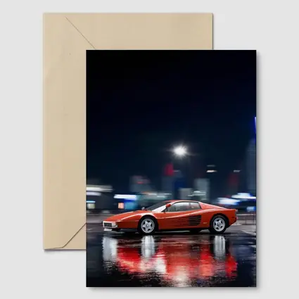 Ferrari Testarossa Red Wet City Night