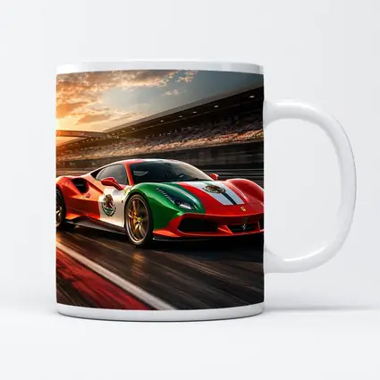 Ferrari 488 Mexico Flag Racing Track Sunset