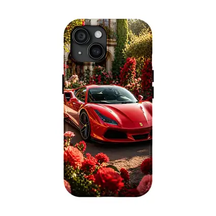 Ferrari F8 Red Sports Car Garden Setting
