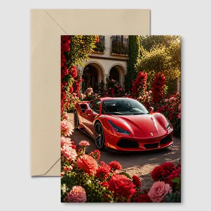 Ferrari F8 Red Sports Car Garden Setting