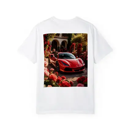 Ferrari F8 Red Sports Car Garden Setting
