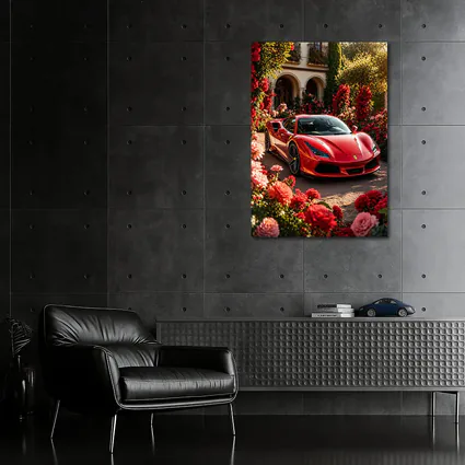 Ferrari F8 Red Sports Car Garden Setting