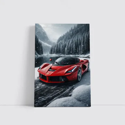 Ferrari LaFerrari Red Supercar Snowy Forest