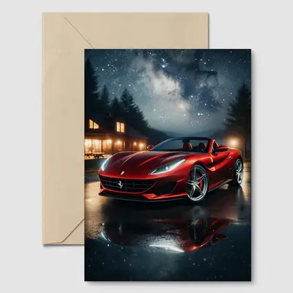 Ferrari Portofino Red Under Starry Night Sky