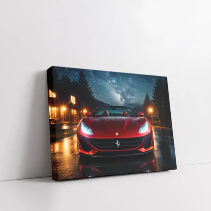 Ferrari Portofino Red Under Starry Night Sky