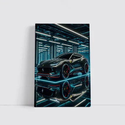Ferrari Purosangue Black Neon Futuristic Garage