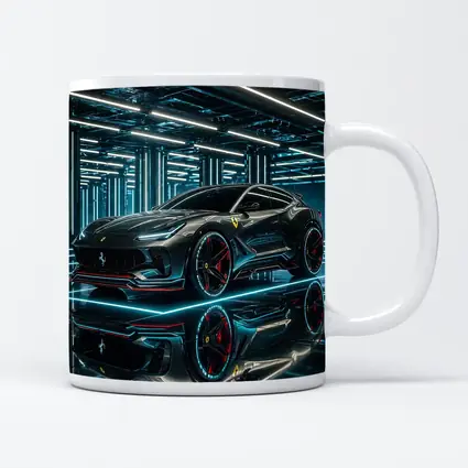 Ferrari Purosangue Black Neon Futuristic Garage