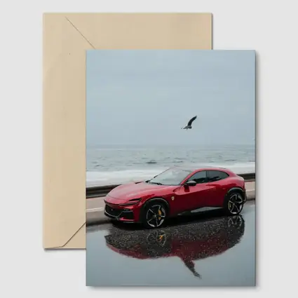 Ferrari Purosangue Red Wet Coastal Road