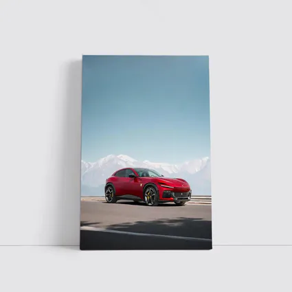 Ferrari Purosangue Red Snow Capped Mountains