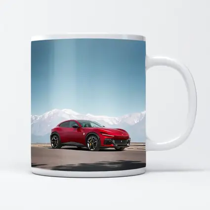 Ferrari Purosangue Red Snow Capped Mountains