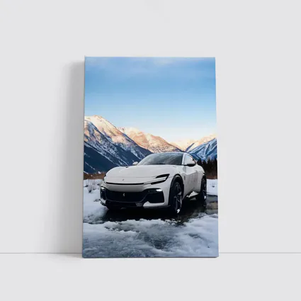 Ferrari Purosangue White Snow Mountain Backdrop