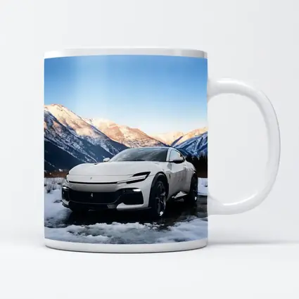 Ferrari Purosangue White Snow Mountain Backdrop